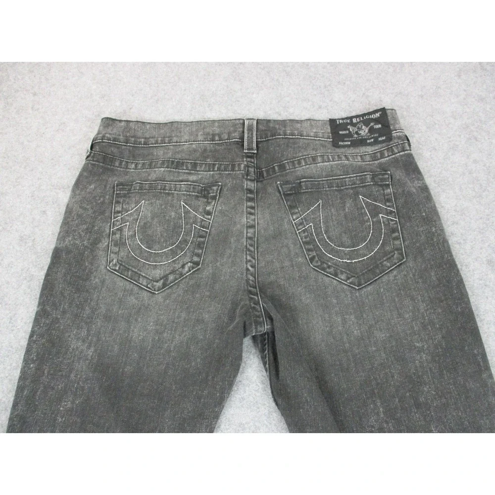 True Religion Jeans Mens 38 Gray Rocco Moto Relaxed Skinny Pocket Embroidery